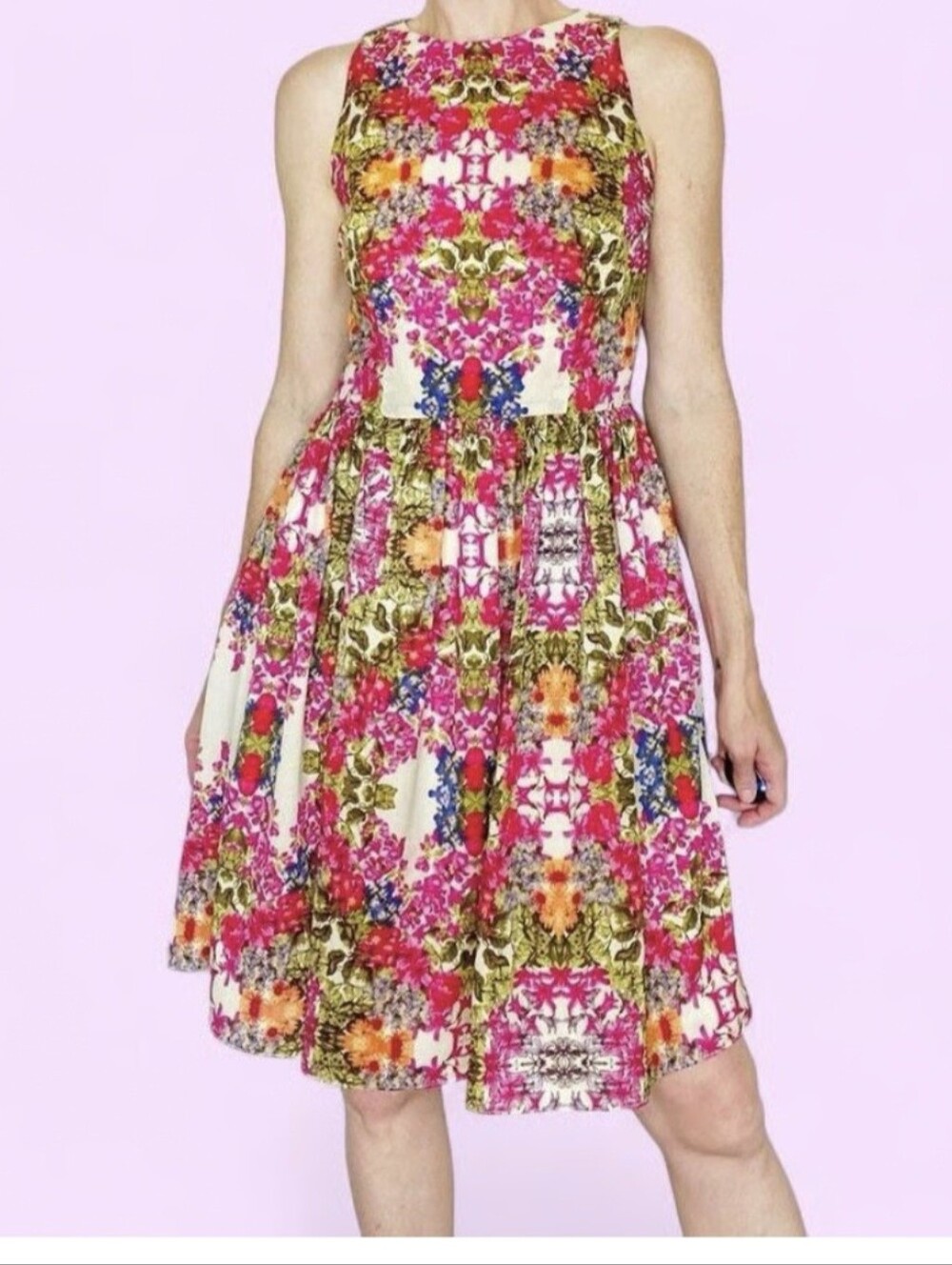 Maggie London Floral Sleeveless Fit-and-Flare Dress - Pink & Orange Print